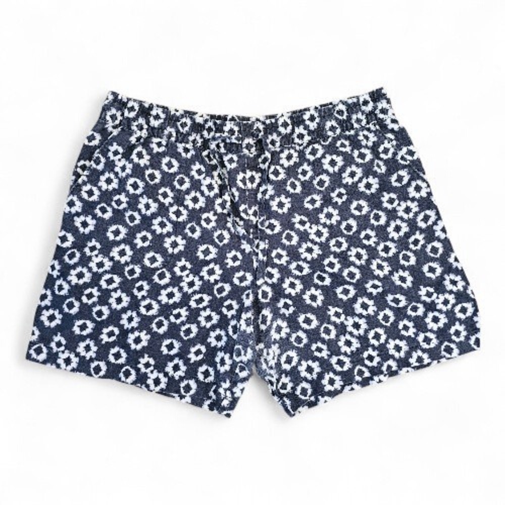 GARNET HILL Floral Navy Blue Maximalist Resort Linen Pull on Shorts sz L